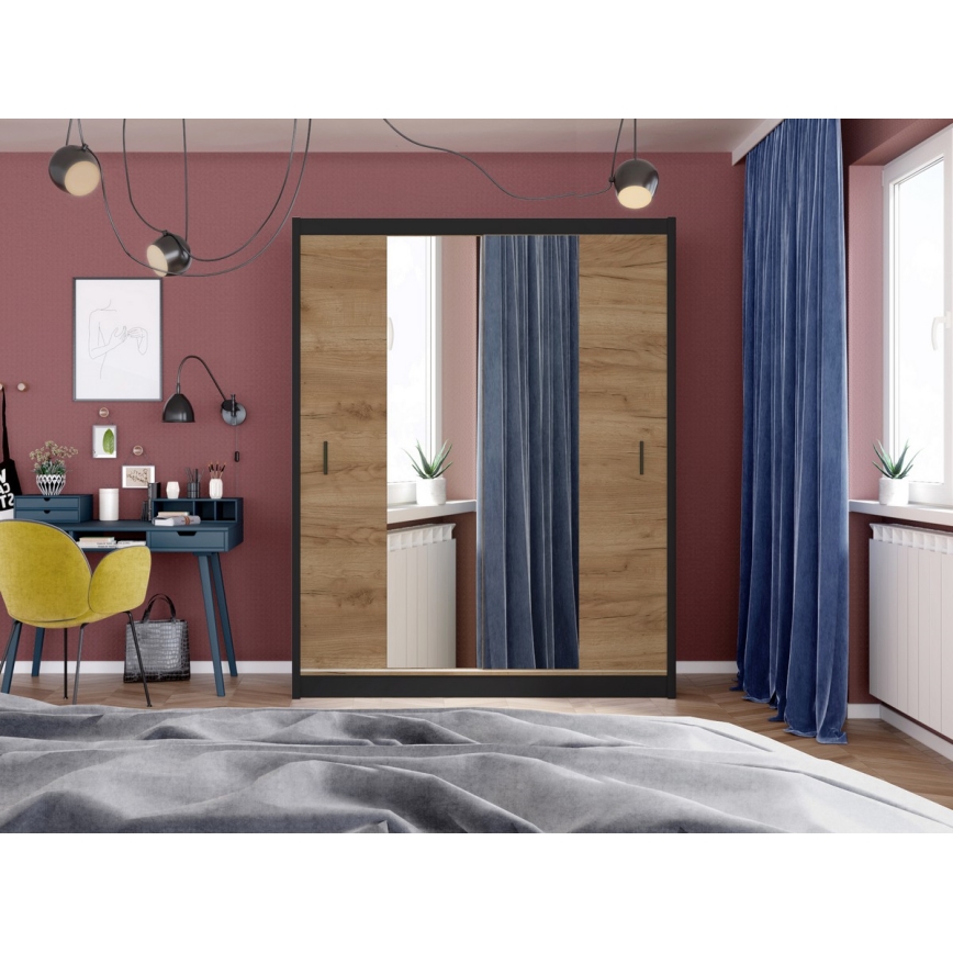 Ormar sa ogledalom MIRO 203x215 cm hrast craft/crna