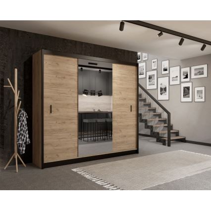 Ormar sa ogledalom MIRO 250x215 cm hrast craft/crna