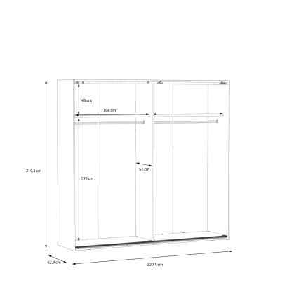 Ormar sa ogledalom OREN 220x210 cm hrast artisan