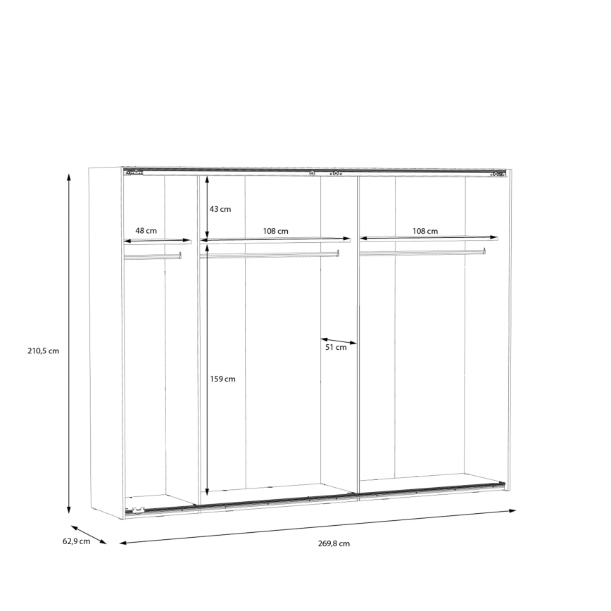 Ormar sa ogledalom OREN 270x210 cm hrast artisan