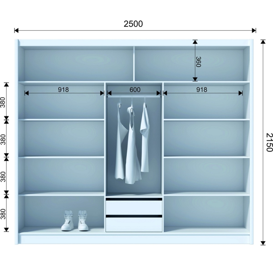 Ormar sa ogledalom SABRINA 250x215 cm hrast sonoma