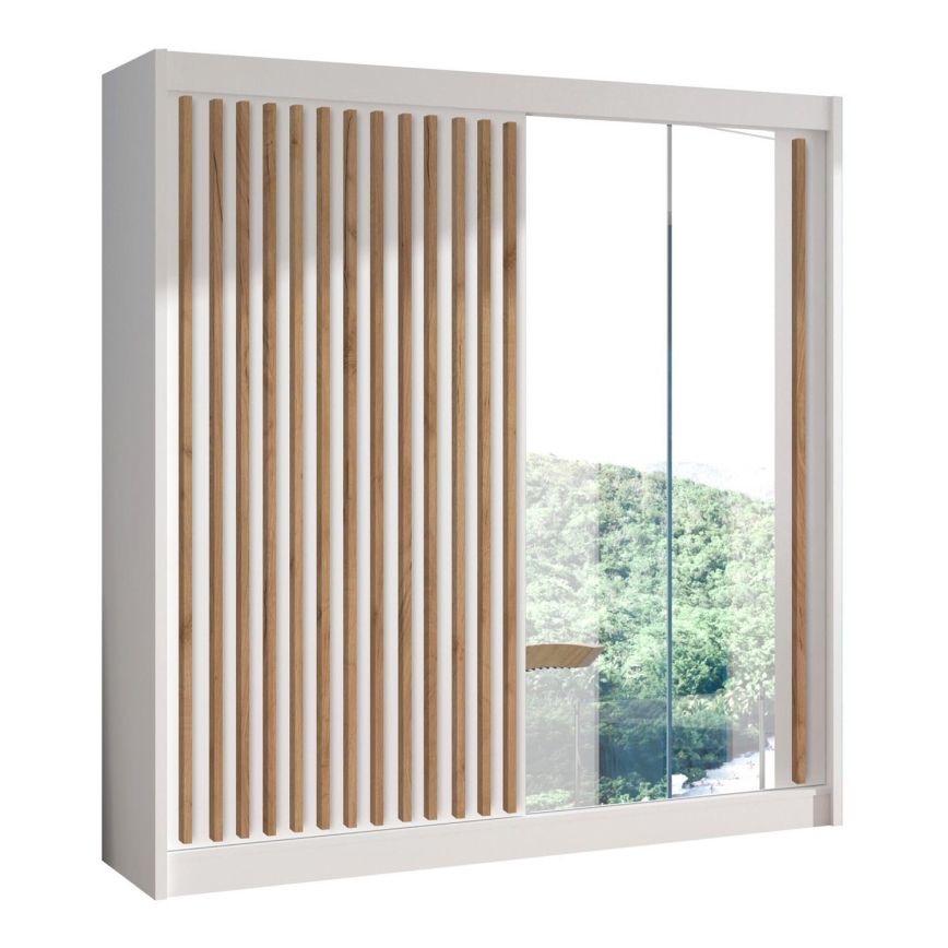 Ormar sa ogledalom SANTINO 203x215 cm beo/hrast craft