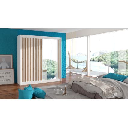 Ormar sa ogledalom SANTINO 203x215 cm beo/hrast craft