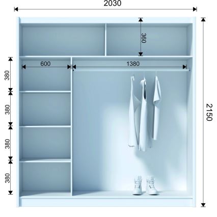 Ormar sa ogledalom SANTINO 203x215 cm beo/hrast craft