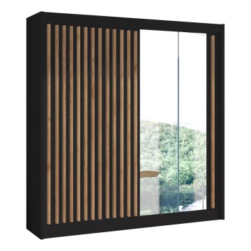 Ormar sa ogledalom SANTINO 203x215 cm crna/hrast craft