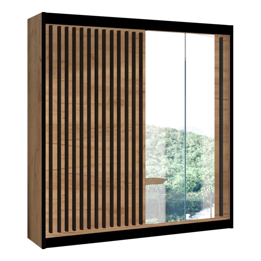 Ormar sa ogledalom SANTINO 203x215 cm hrast craft/crna