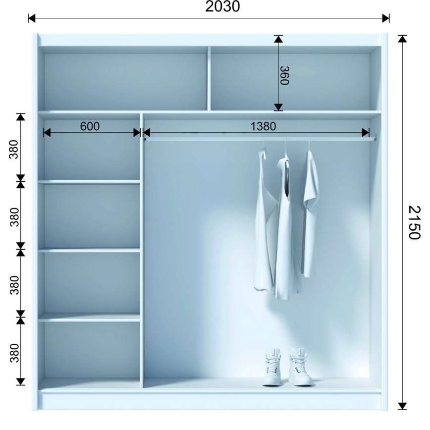 Ormar sa ogledalom SANTINO 203x215 cm hrast craft/crna