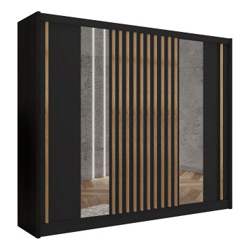 Ormar sa ogledalom SANTINO 250x215 cm crna/hrast craft