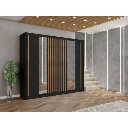 Ormar sa ogledalom SANTINO 250x215 cm crna/hrast craft