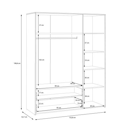 Ormar URO 152x190 cm, hrast artisan/bela