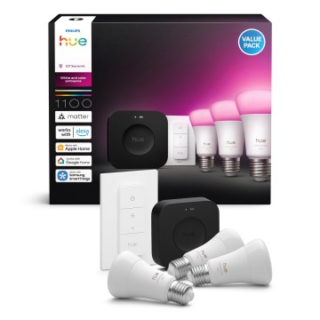 Osnovni komplet Philips Hue WHITE AND COLOR AMBIANCE 3xE27/8,1W 1000-20000K + uređaj za povezivanje