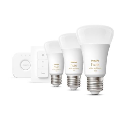Osnovni set Philips Hue White Ambiance 3xE27/11W 2200-6500K + uređaj za povezivanje i Daljinski upravljač