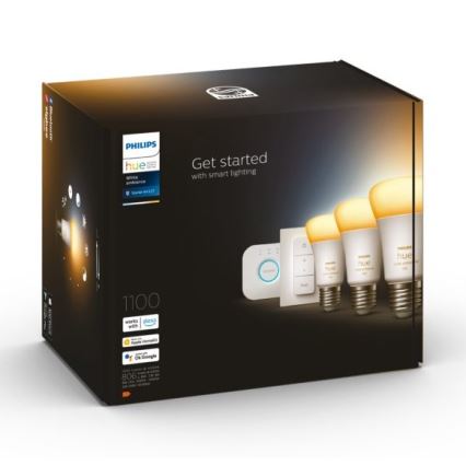 Osnovni set Philips Hue White Ambiance 3xE27/11W 2200-6500K + uređaj za povezivanje i Daljinski upravljač