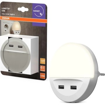Osram - LED noćno svetlo za utičnicu sa senzorom LUNETTA 2xUSB LED/13W/230V