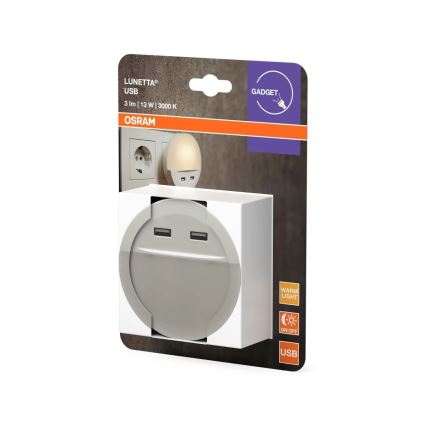 Osram - LED noćno svetlo za utičnicu sa senzorom LUNETTA 2xUSB LED/13W/230V