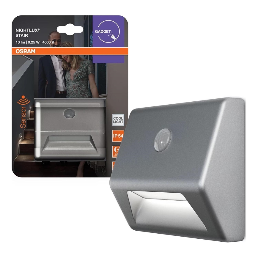 Osram - LED svetlo za stepenište sa senzorom NIGHTLUX LED/0,25W/3xAAA IP54 srebrna