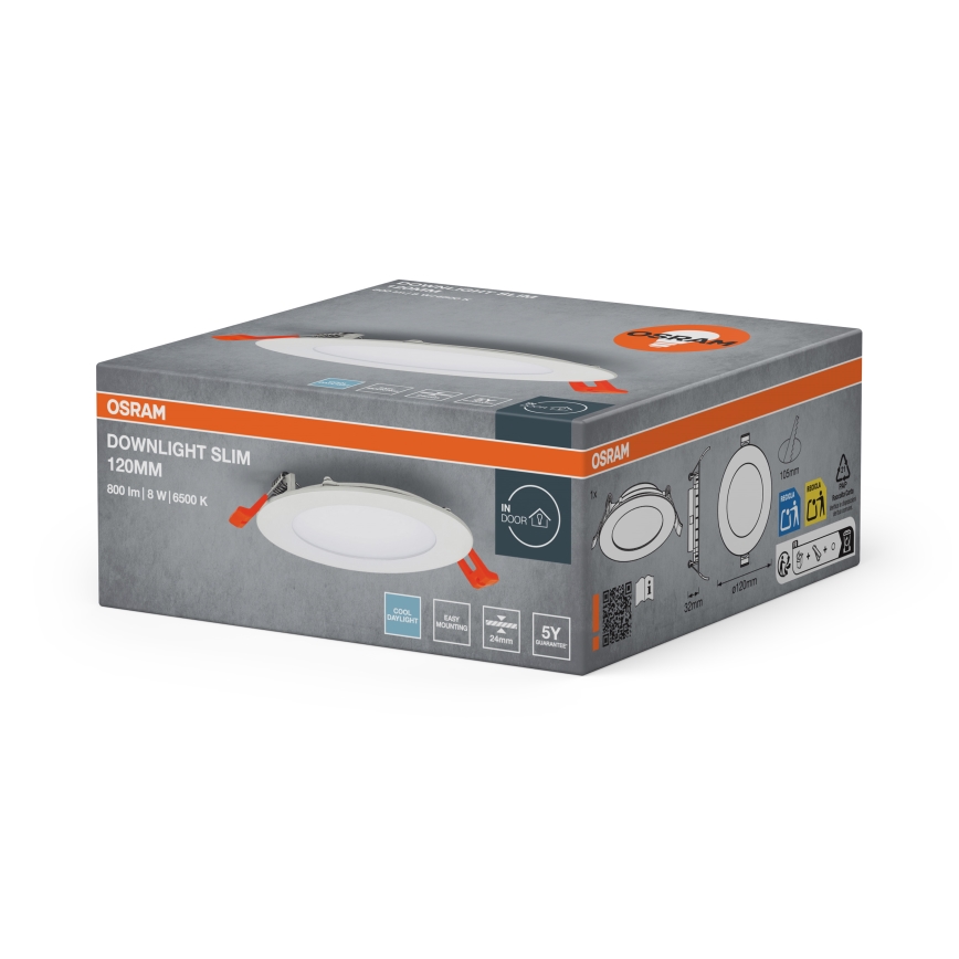 Osram - LED ugradna svetiljka SLIM 8W/230V 6500K, prečnik 12 cm