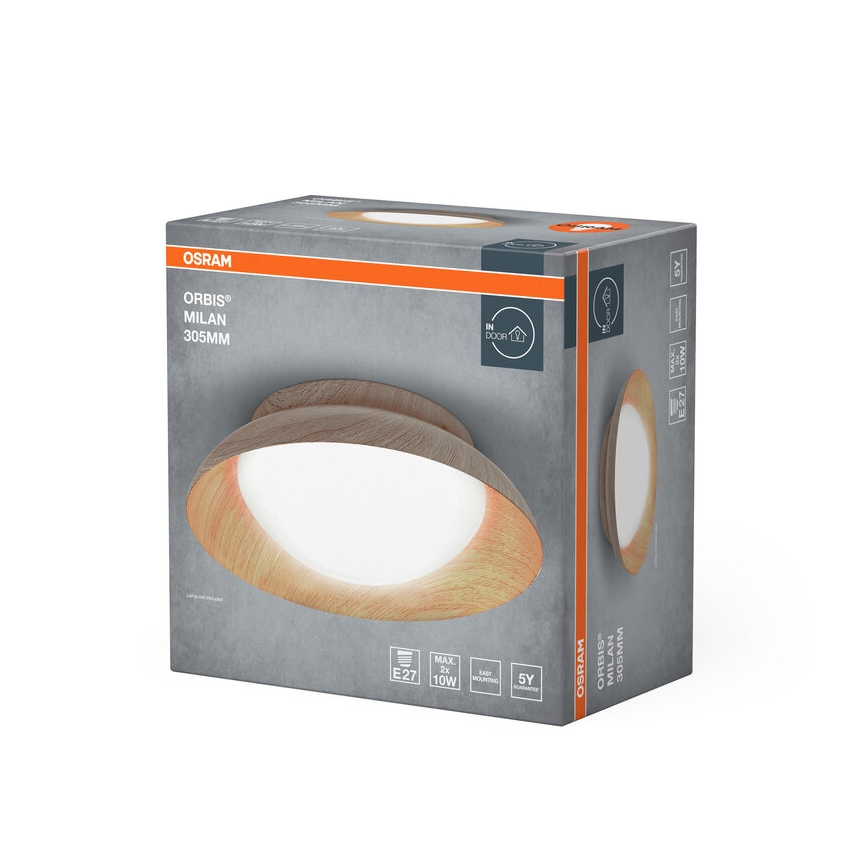 Osram - Plafonsko svetlo ORBIS MILAN 2xE27/10W/230V, prečnik 30,5 cm, dekor drveta