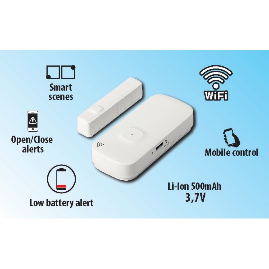 Pametni senzor za vrata i prozore 3,7V 500 mAh Wi-Fi Tuya