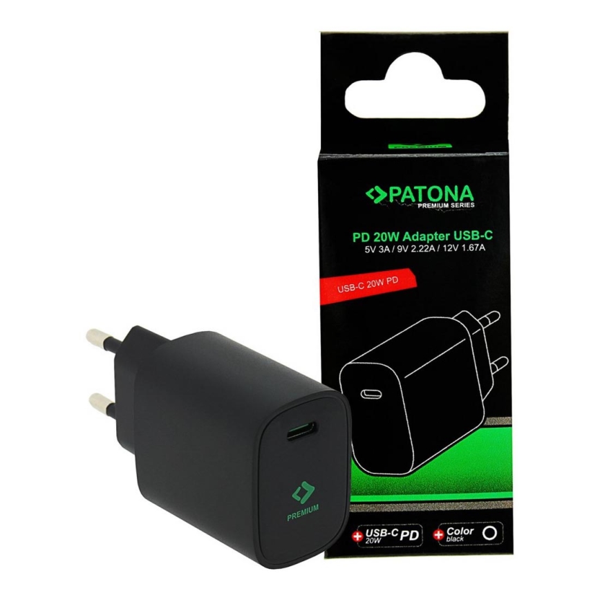 PATONA - Adapter za punjenje USB-C Power delivery 20W/230V crno
