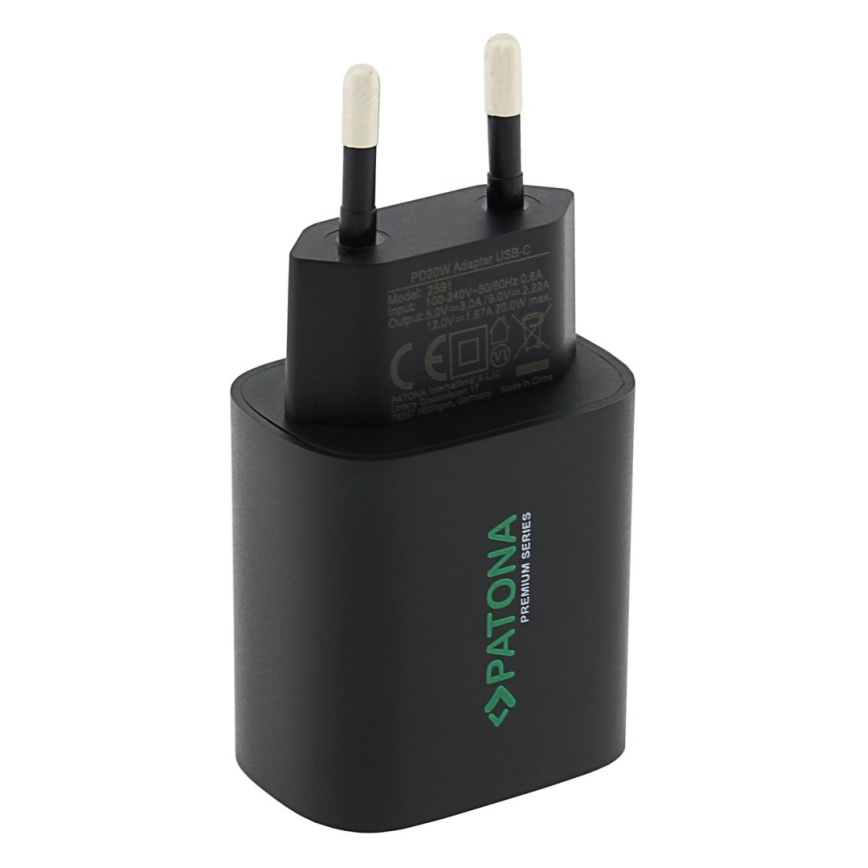 PATONA - Adapter za punjenje USB-C Power delivery 20W/230V crno