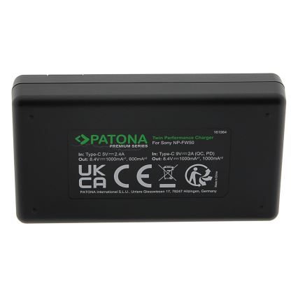 PATONA - Brzi dualni punjač za Sony NP-FW50 + USB-C kabl 0,6m