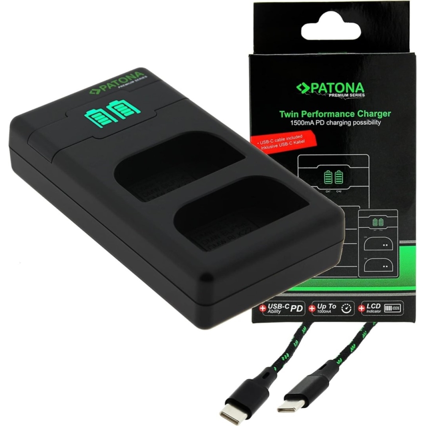 PATONA - Brzi dupli punjač za Olympus BLX-1 + USB-C kabel 0,6m
