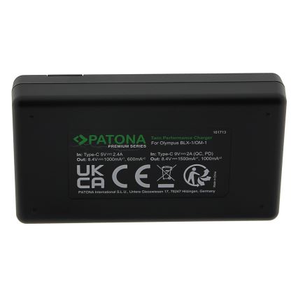 PATONA - Brzi dupli punjač za Olympus BLX-1 + USB-C kabel 0,6m