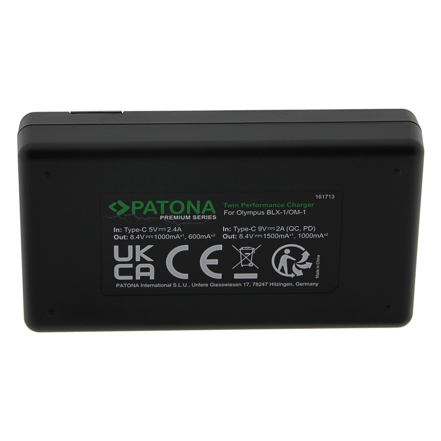 PATONA - Brzi dupli punjač za Olympus BLX-1 + USB-C kabel 0,6m