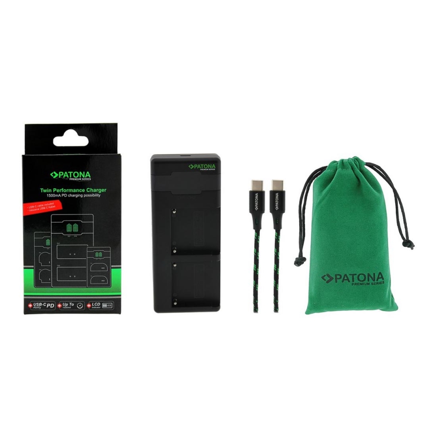 PATONA - Brzi dupli punjač za Sony F550/F750/F970/FM50 + USB-C kabl 0,6 m