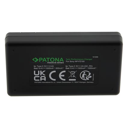 PATONA - Dvostruki brzi punjač za Sony NP-FZ100 +kabl USB-C 0,6m