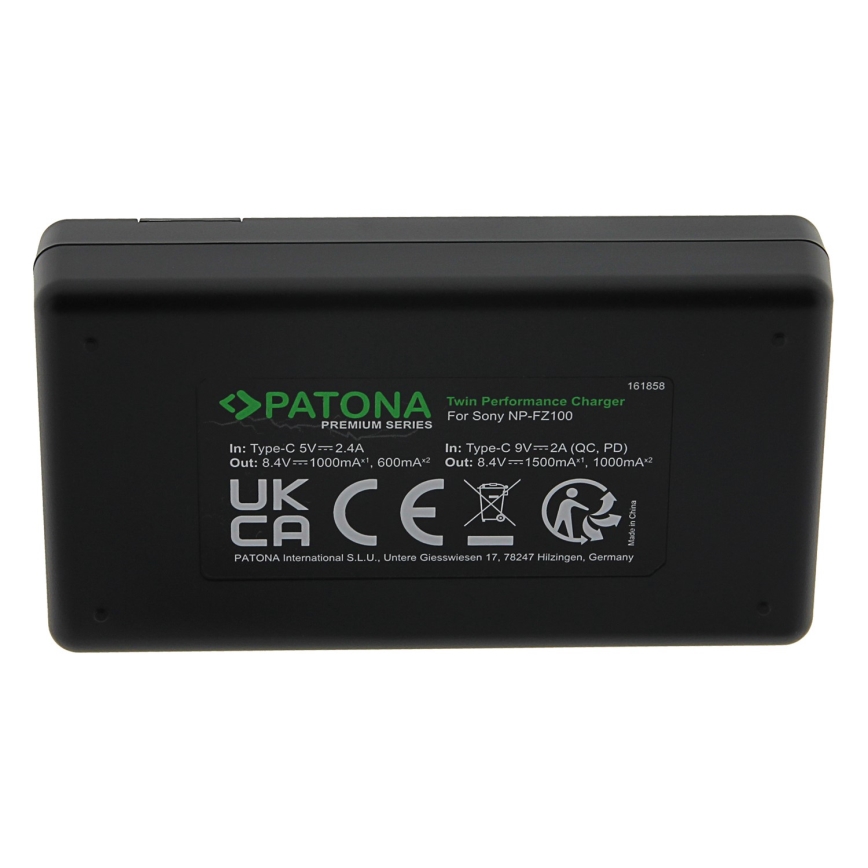 PATONA - Dvostruki brzi punjač za Sony NP-FZ100 +kabl USB-C 0,6m