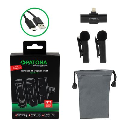 PATONA - Set 2x Bežični mikrofon sa štipaljkom za iPhone USB-C 5V