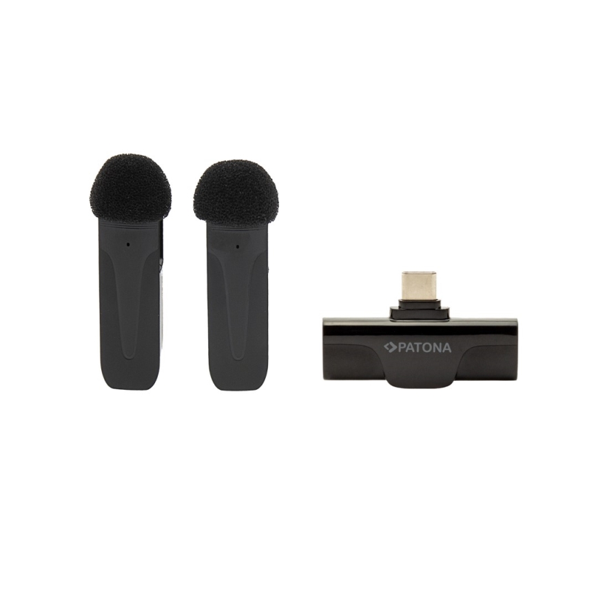 PATONA - Set 2x Bežični mikrofon sa štipaljkom za Smartphone USB-C 5V