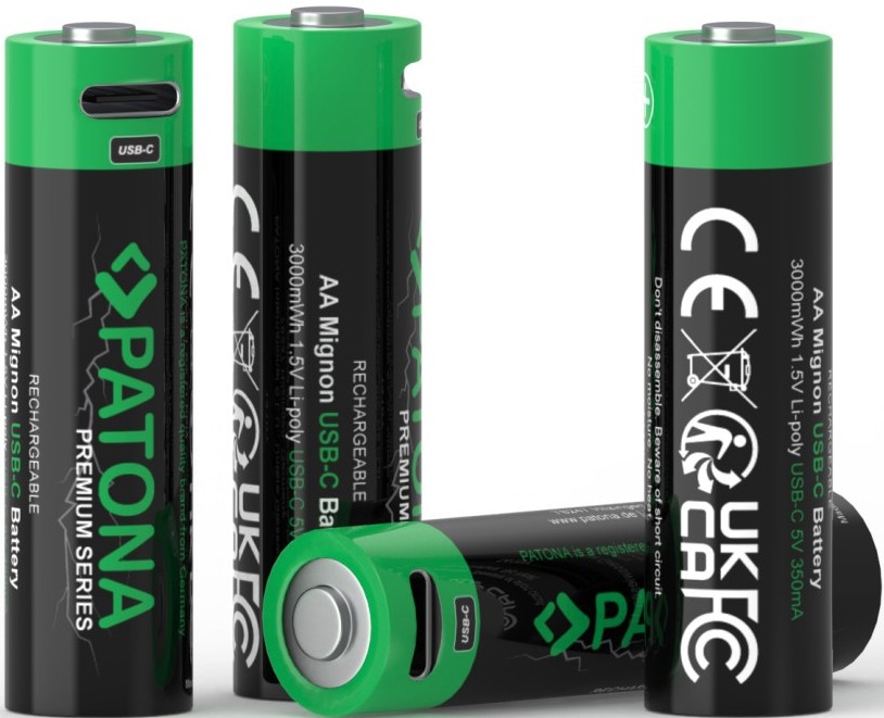 PATONA - Set 4x Baterija AA/LR6 Li-Pol 2000mAh 1,5Vs sa USB-C punjenjem