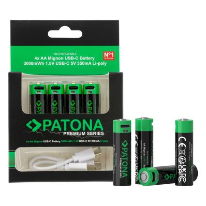 PATONA - Set 4x Baterija AA/LR6 Li-Pol 2000mAh 1,5Vs sa USB-C punjenjem