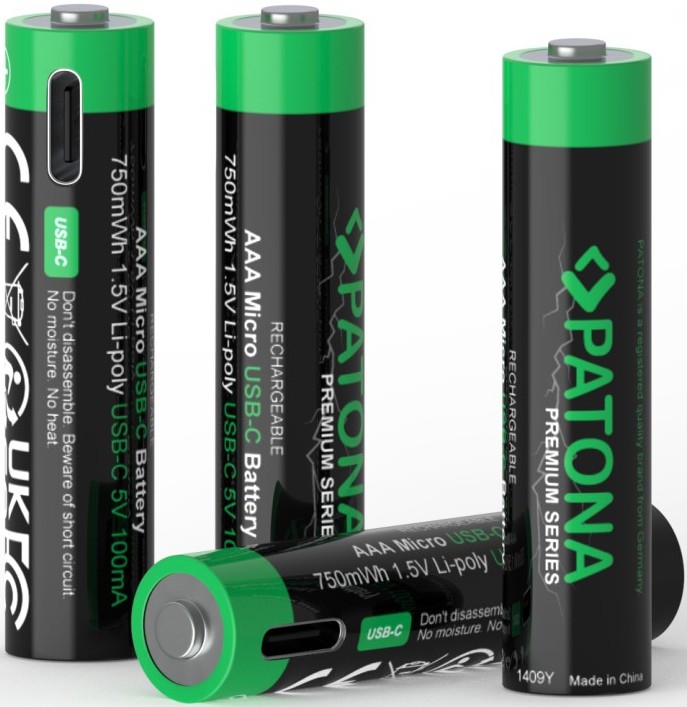 PATONA - Set 4x Baterija AAA/LR03 Li-Pol 500mAh 1,5V sa USB-C punjenjem