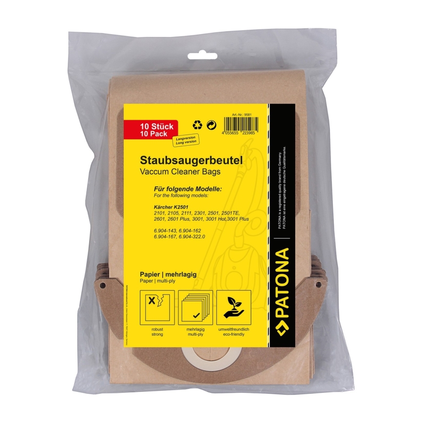 PATONA - Vrećice za usisivače KÄRCHER K2501/K2601/K3001/K2101/K2301 papirne - 10 komada
