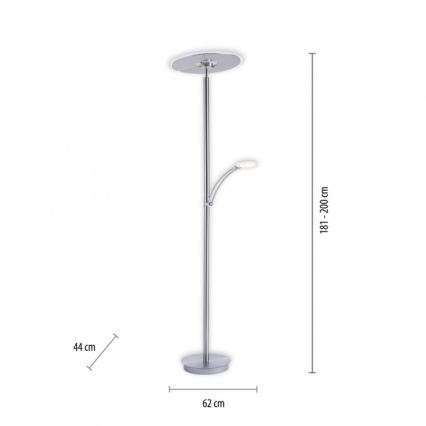 Paul Neuhaus 673-55 - LED Prigušiva podna lampa ARTUR 2xLED/21W/230V+1xLED/6W sjajni krom