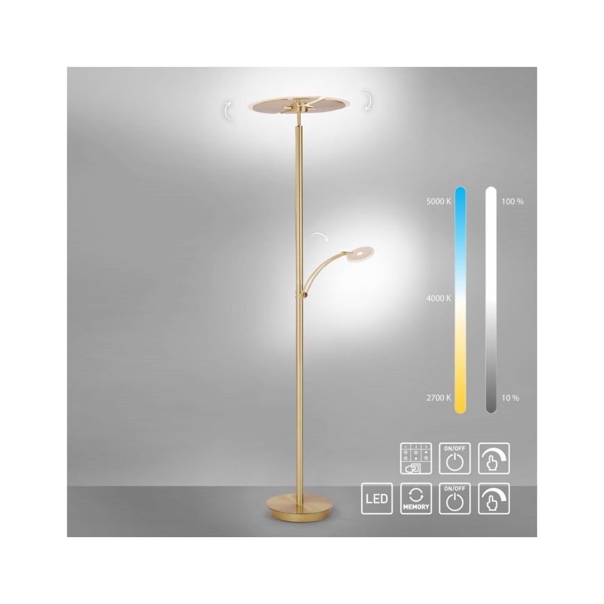 Paul Neuhaus 673-60 - LED prigušiva podna lampa ARTUR 2xLED/21W/230V+1xLED/6W zlatna