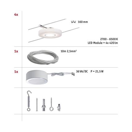 Paulmann 50109 - KOMPLET 4xLED/4,4W prigušiva spot svetlo za kablovni sistem SMART DISC 230V
