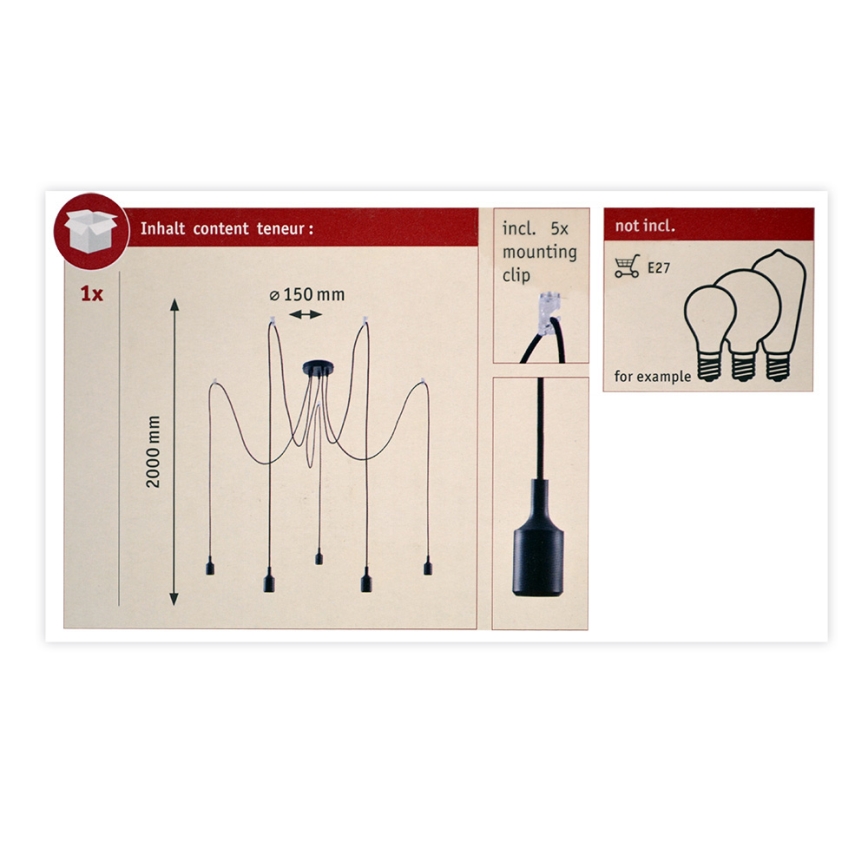 Paulmann 50389 - Luster na sajli NEORDIC 5xE27/20W/230V pauk