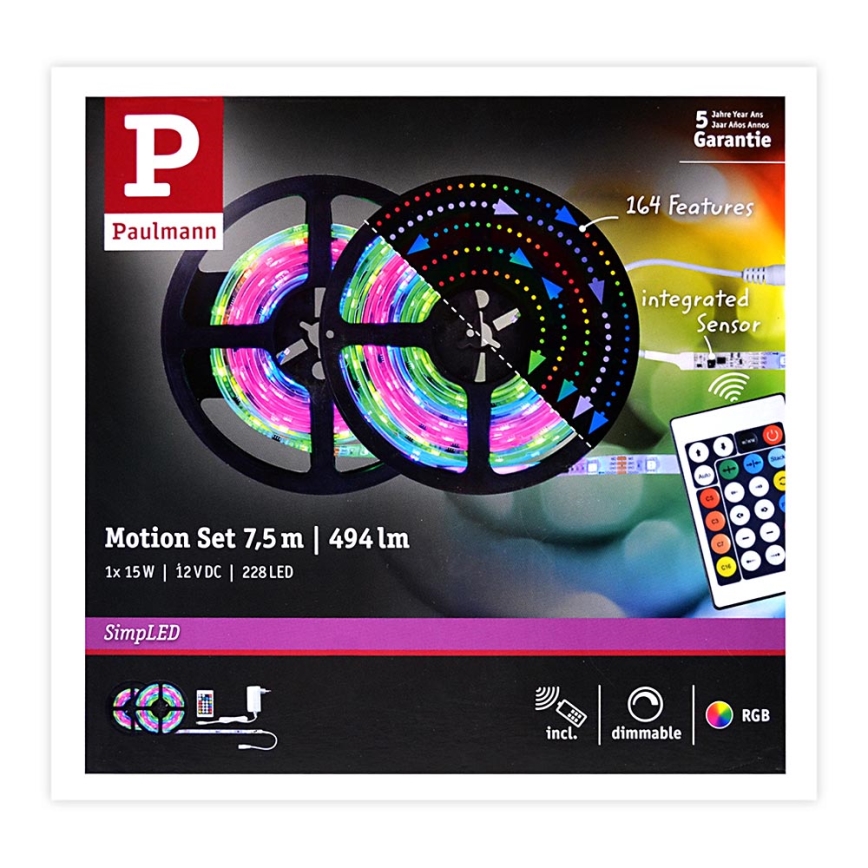 Paulmann 70514 - LED RGB/15W Prigušiva traka SIMPLED 7,5m 230V + Daljinski upravljač