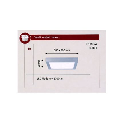 Paulmann 70650 - LED/17W Plafonjera LUNAR 230V 30x30 cm mat krom