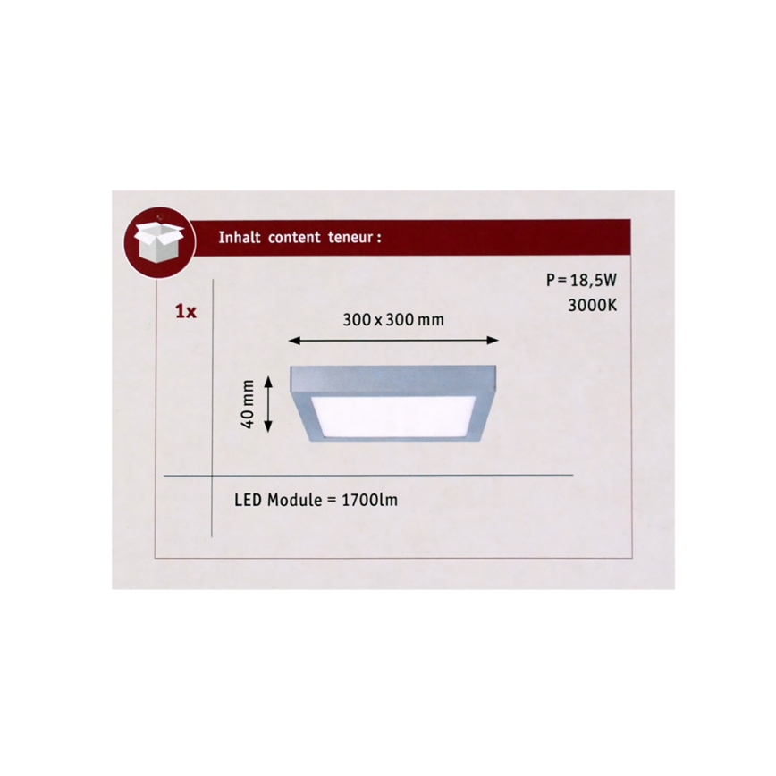 Paulmann 70650 - LED/17W Plafonjera LUNAR 230V 30x30 cm mat krom