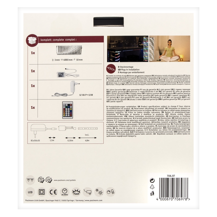 Paulmann 70697 - LED RGBW/10,5W prigušiva traka DIGITAL 4,8m 230V + daljinski upravljač