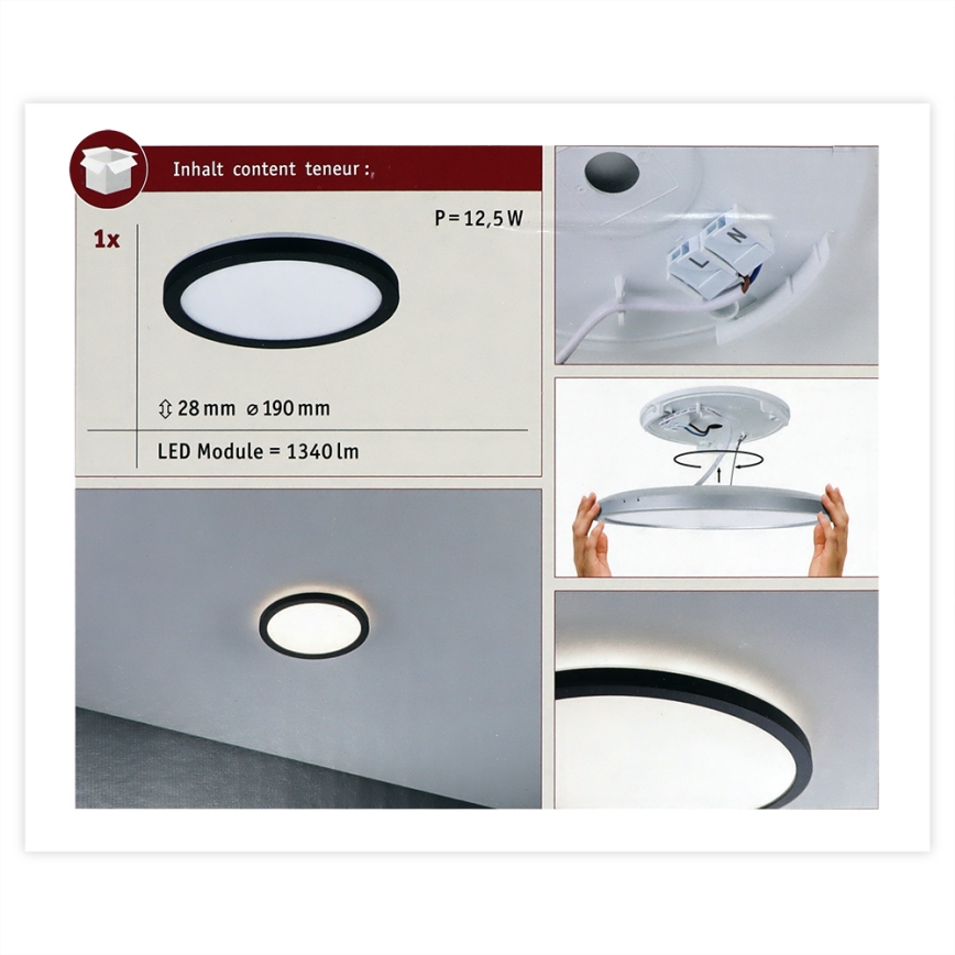 Paulmann 70997 - LED/11,2W Nadgradni panel ATRIA 230V 3000K pr. 19 cm crno