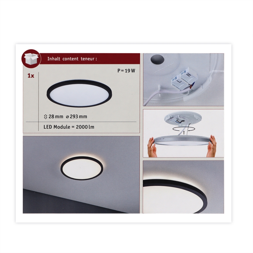 Paulmann 70998 - LED/16W Nadgradni panel ATRIA 230V 3000K pr. 29,3 cm crno