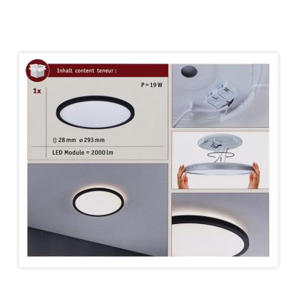 Paulmann 70998 - LED/16W Nadgradni panel ATRIA 230V 3000K pr. 29,3 cm crno
