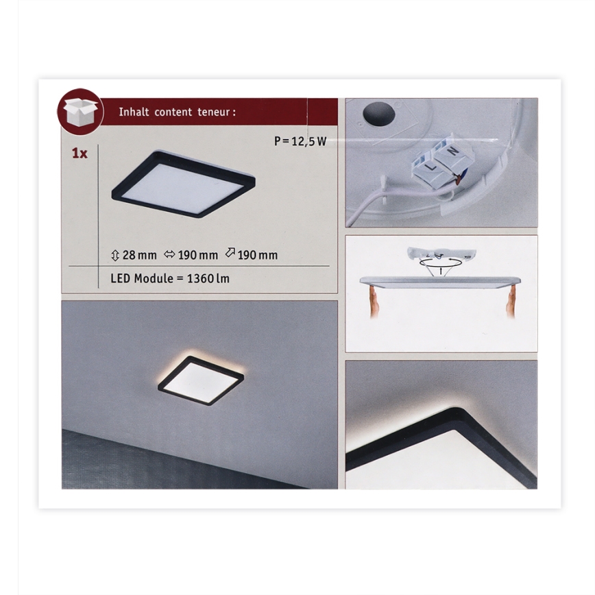 Paulmann 71000 - LED/11,2W Nadgradni panel ATRIA 230V 3000K 19x19 cm crno
